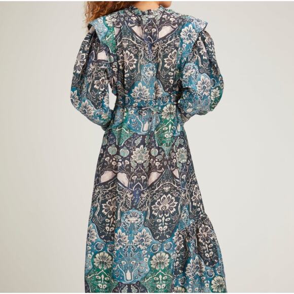 NWT Maria Cher Lugo Franca Maxi Dress Silk Cotton M Printed Pleat Placket Boho - Picture 3 of 9